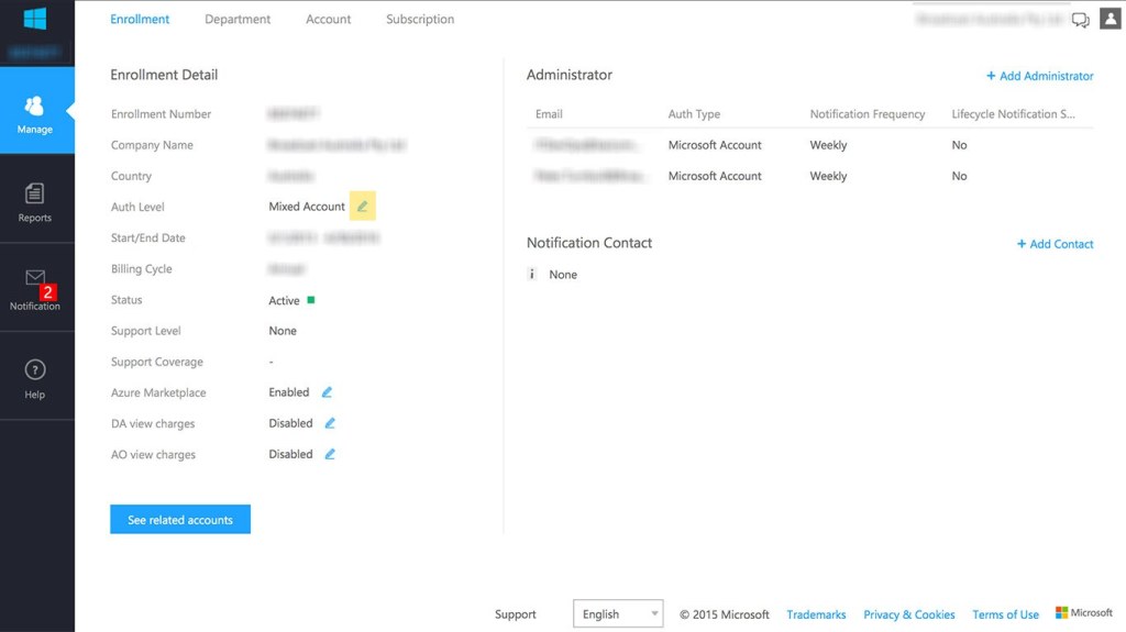 Azure EA Auth Level